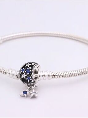 Pandora Silver Bracelet with Moon & Blue Star Charm